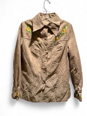 Vintage Ms. Pioneer Suede Western Shirt Jacket with YFloral Embroidery size M